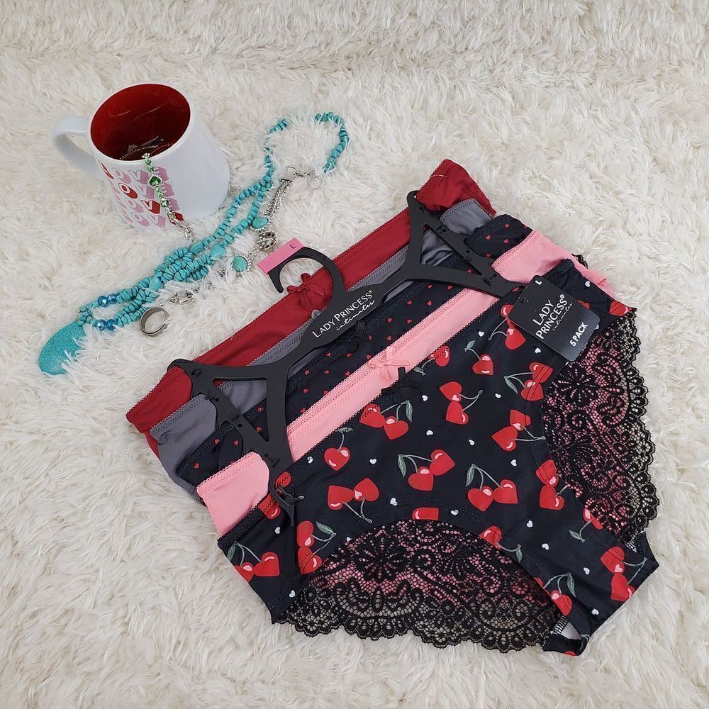Lady Princess BIKINI LARGE Multicolor 5 Pack  cherries/ heart print Intimates
